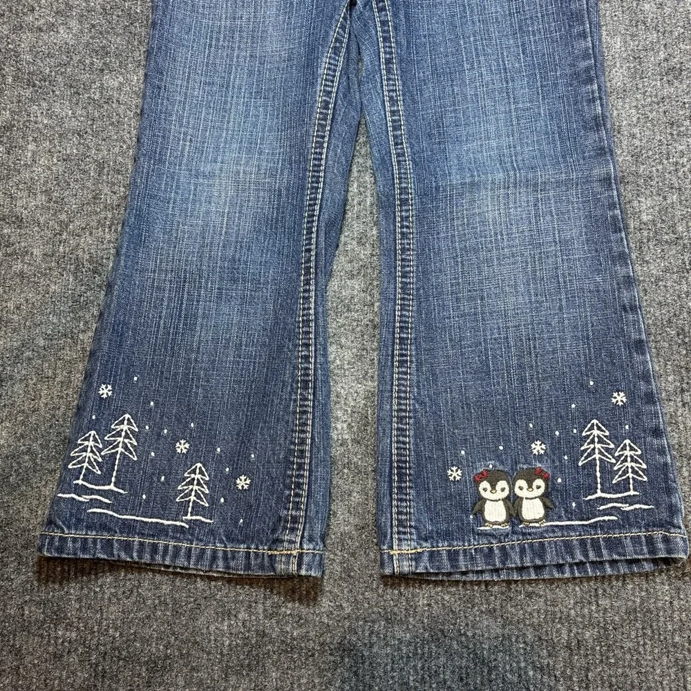 Gymboree Penguin Chalet Embroidered Blue Jeans Girls 3T Adjustable Waist Winter